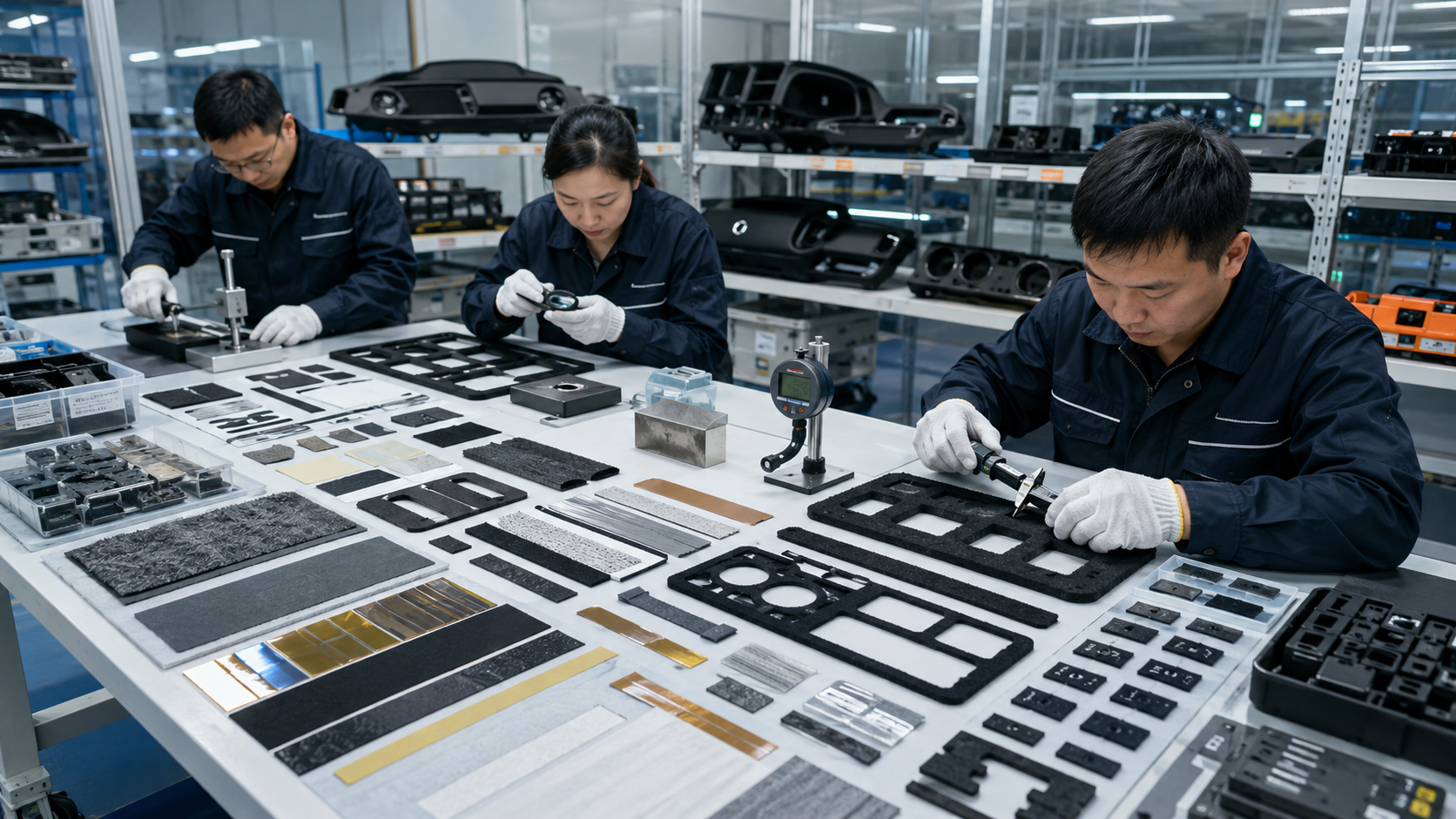 OEM inspection of automotive die cut felt foam rubber tape and film components