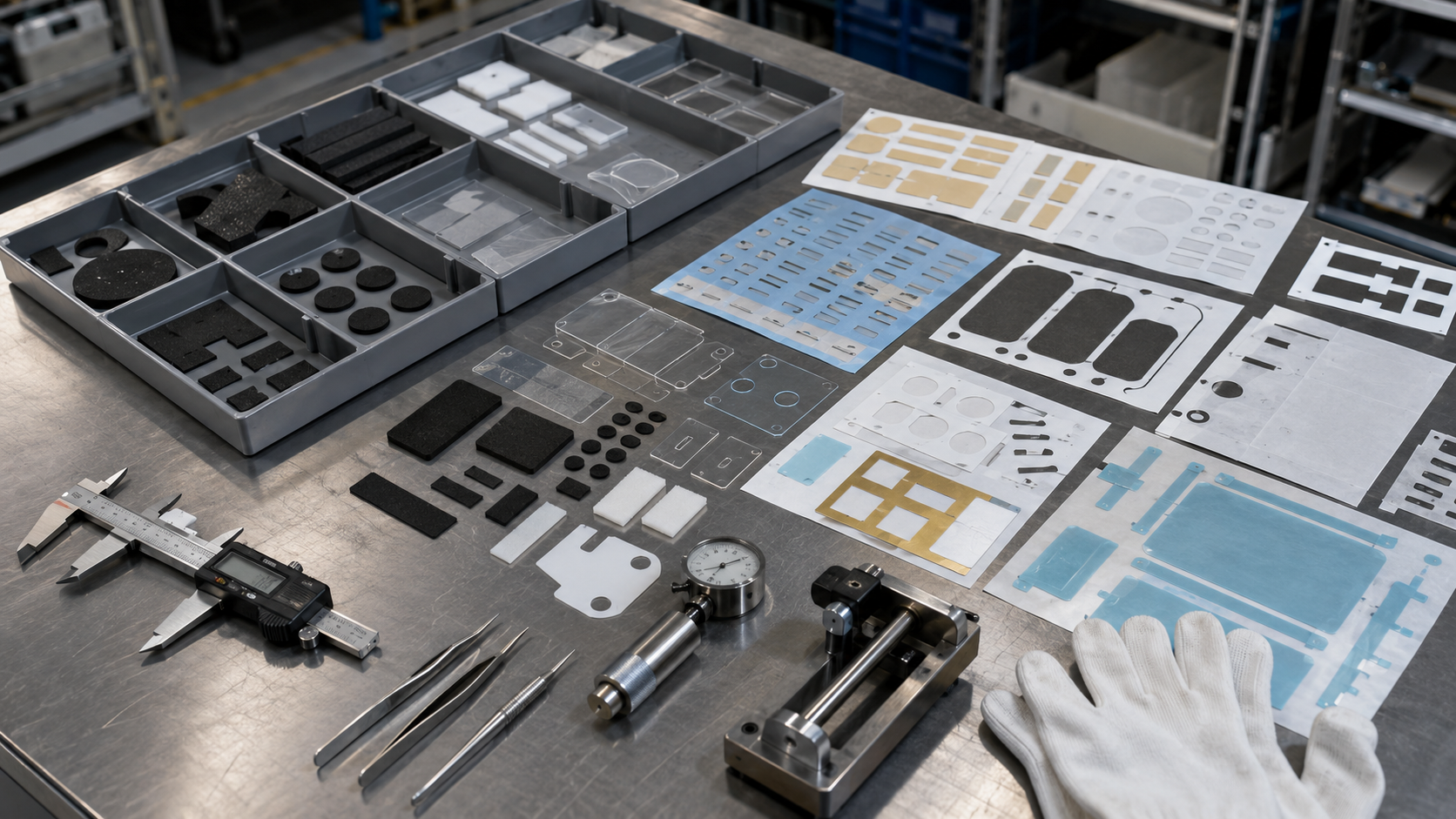 Die cut and kiss cut adhesive parts protective films and foam gaskets