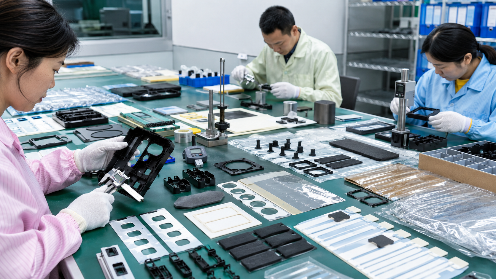 Quality inspection of injection molded OEM plastic parts and related die cut components