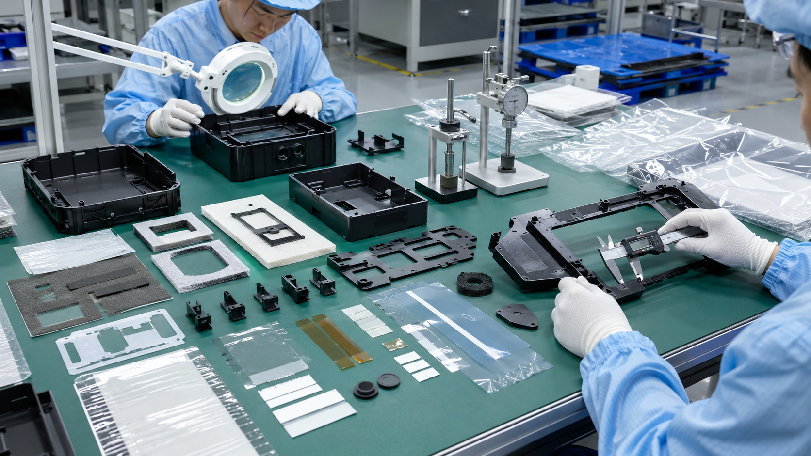 Quality inspection of injection molded OEM plastic parts with die cut components