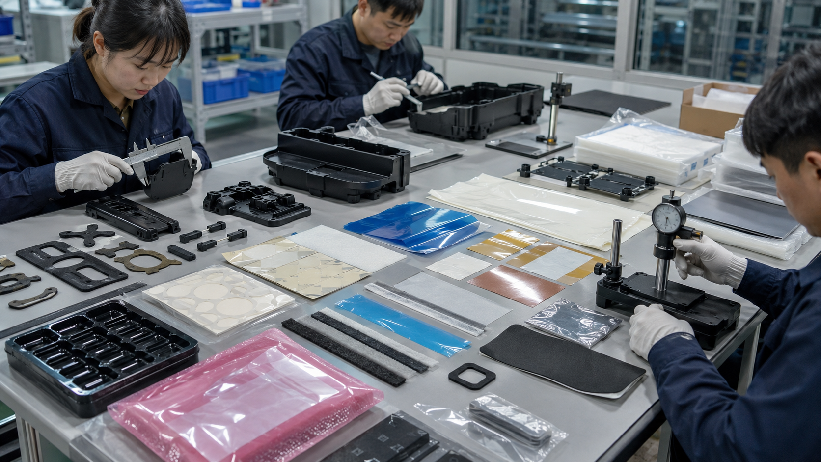 Quality inspection of injection molded plastic parts and related die cut components