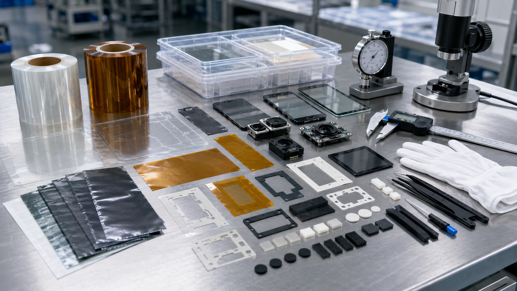 Die cut optical films for electronics and display module assembly