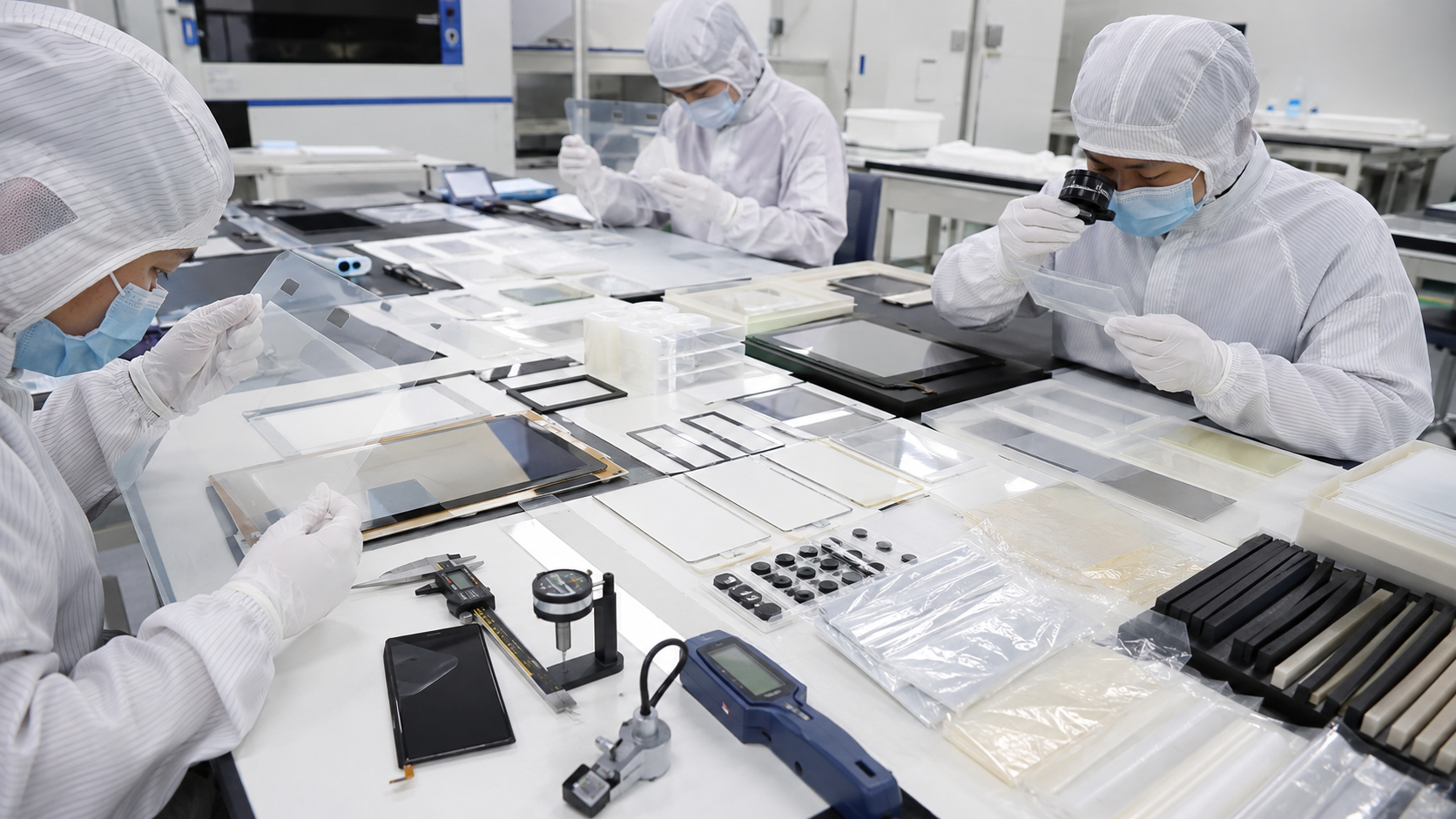 Quality inspection of die cut optical films OCA adhesive parts and display module materials