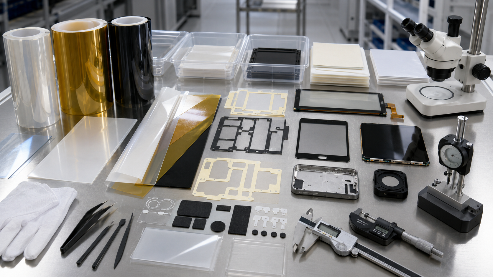 Precision die cutting for optical films protective films and display modules
