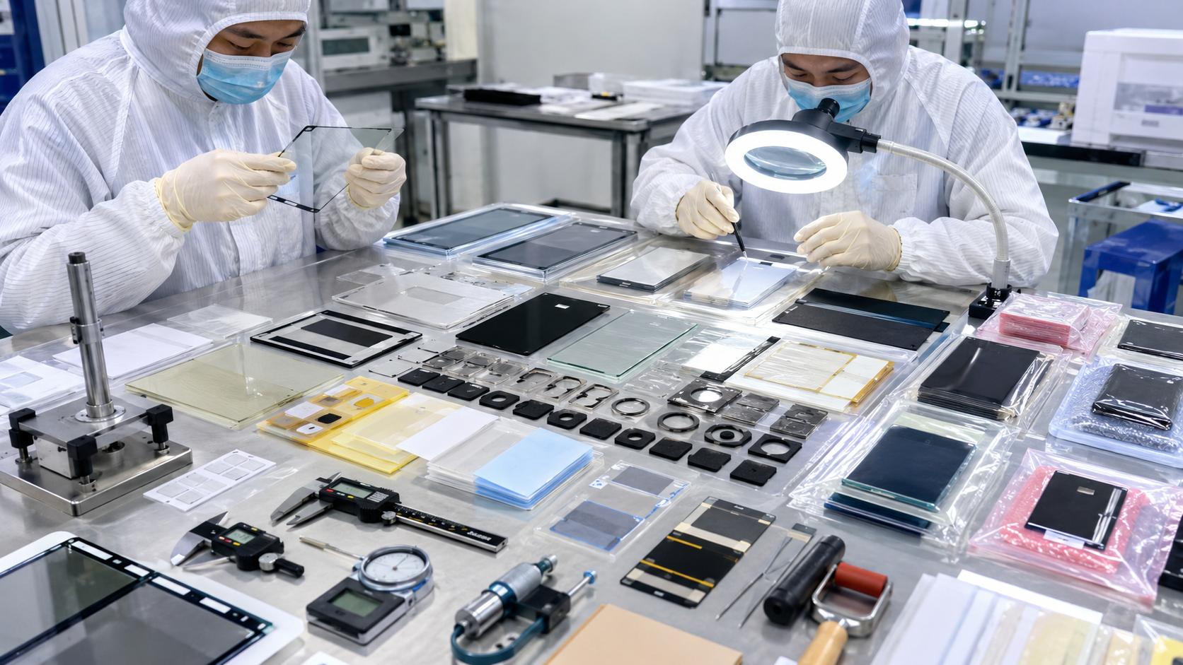Quality inspection of precision die cut optical films protective films and display module parts