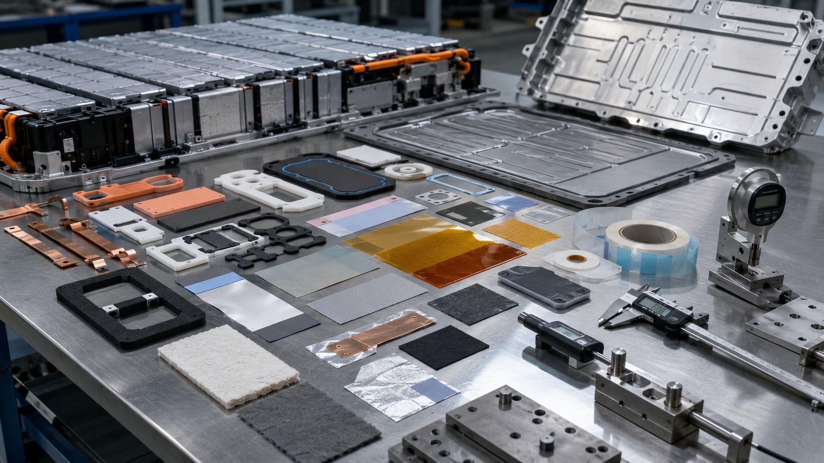 Die cut materials for EV battery pack sealing insulation and thermal management
