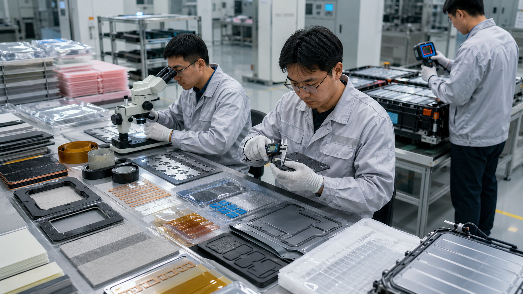 Quality inspection of EV battery die cut solutions before shipment