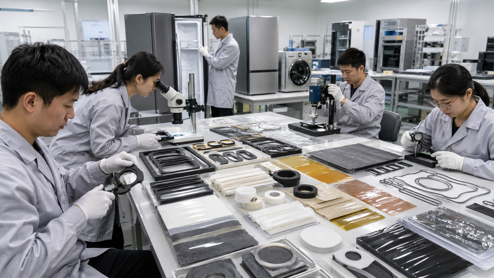 Quality inspection of appliance die cut foam rubber and adhesive parts