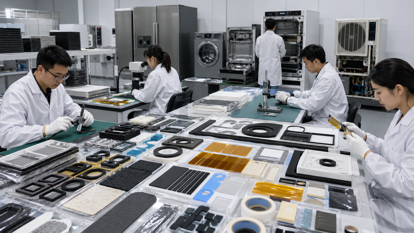 Quality inspection of home appliance die cut foam rubber adhesive and insulation parts
