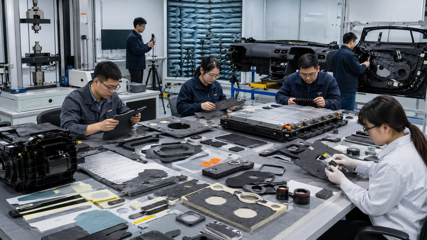 OEM engineering review of automotive NVH die cut felt foam rubber and adhesive materials