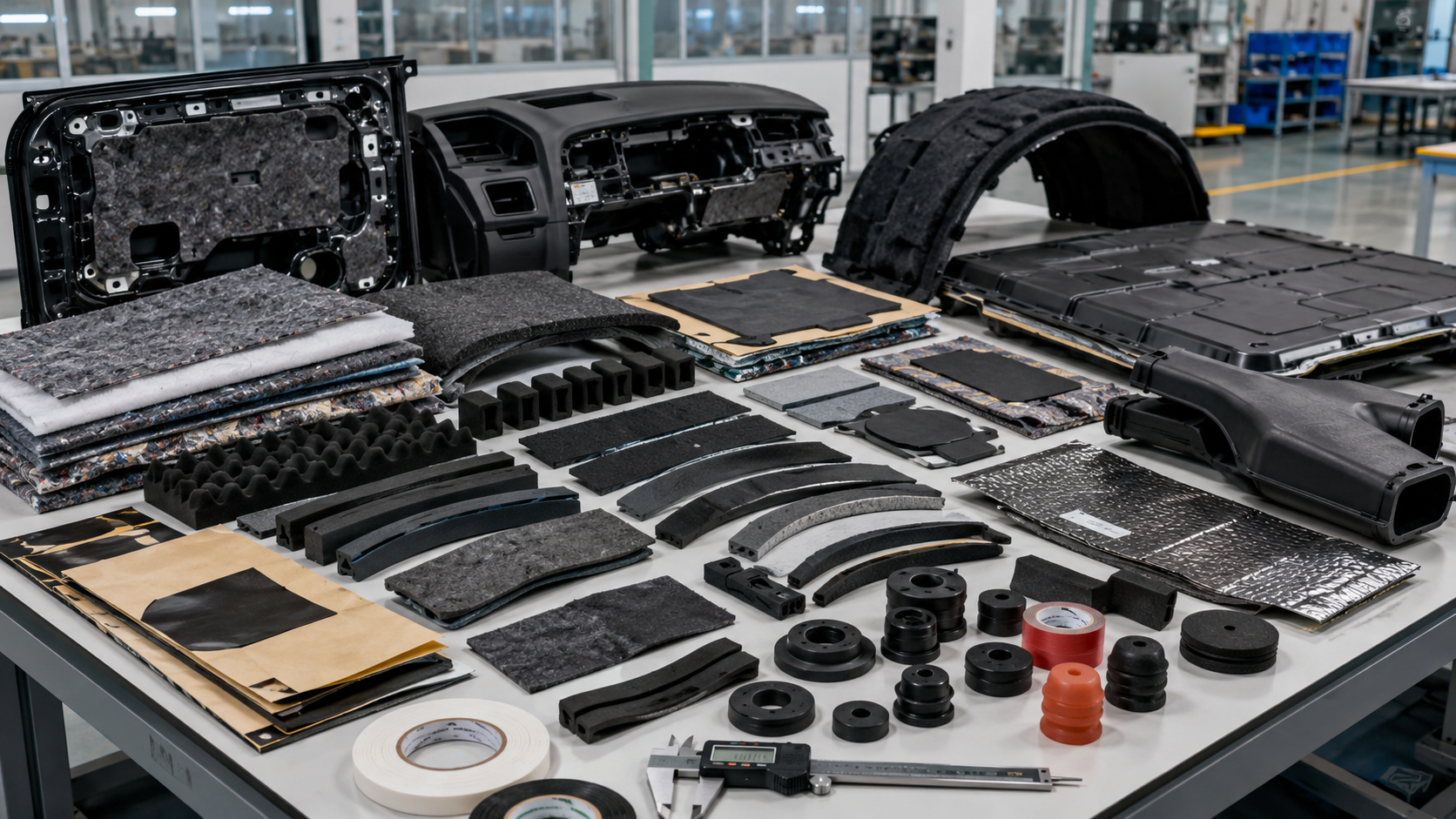 Automotive NVH foam felt rubber and adhesive materials