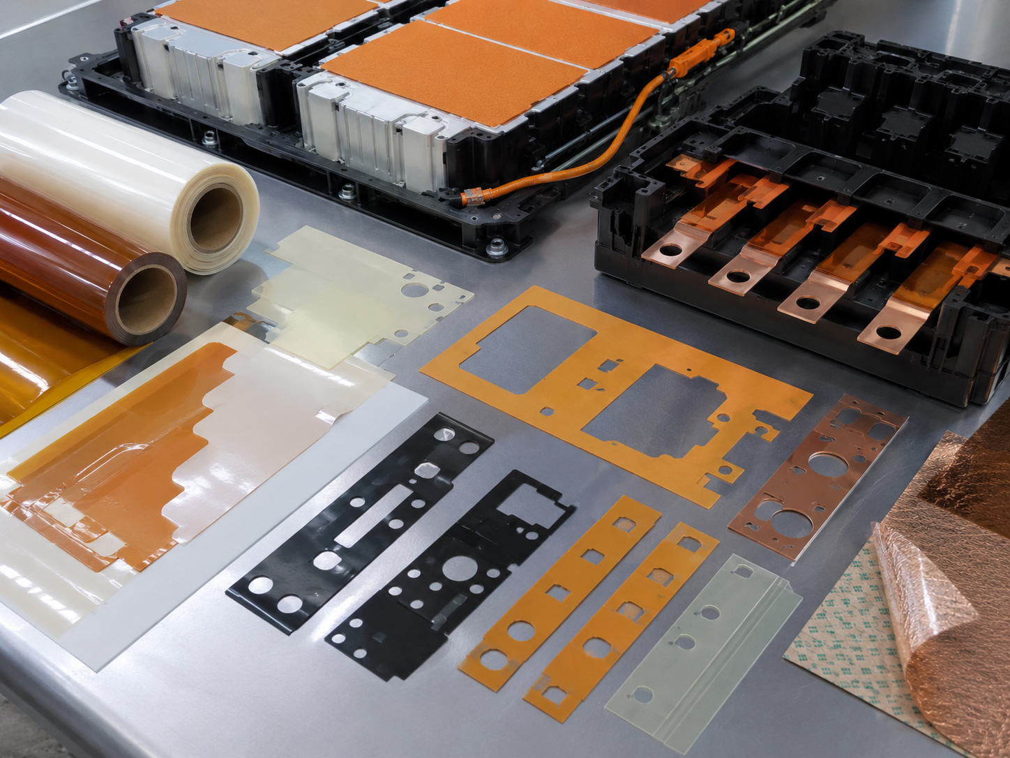 Die cut EV battery insulation films and protective materials