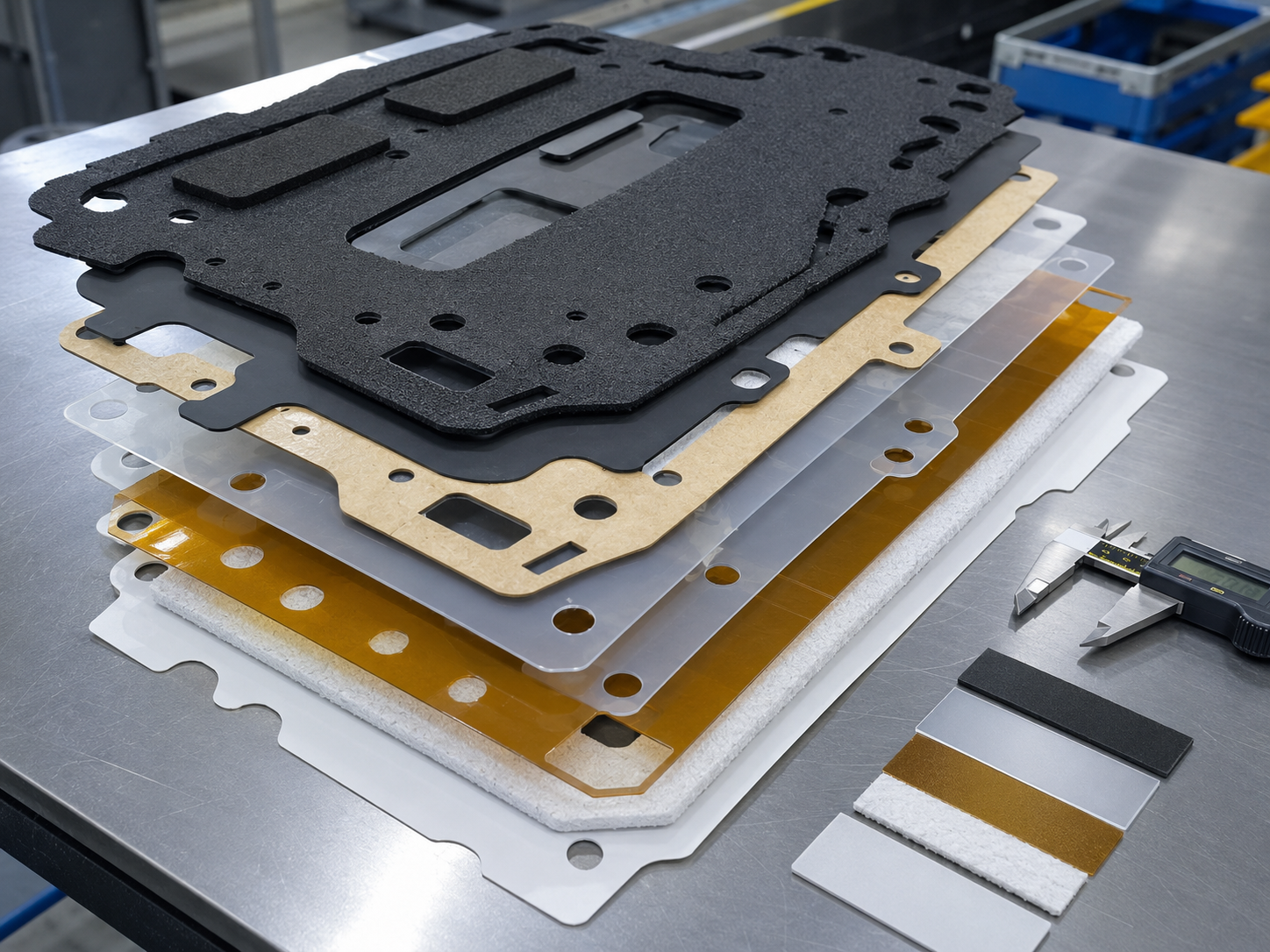 Multilayer battery cover gasket and insulation die cut structure