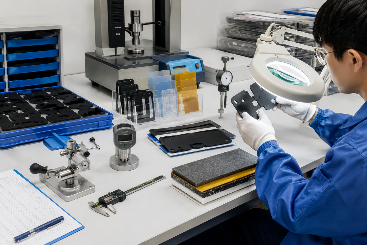 Quality inspection of automotive battery cover die cut materials