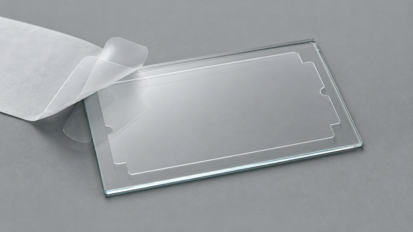 Optical protective film aligned over a clean glass sample